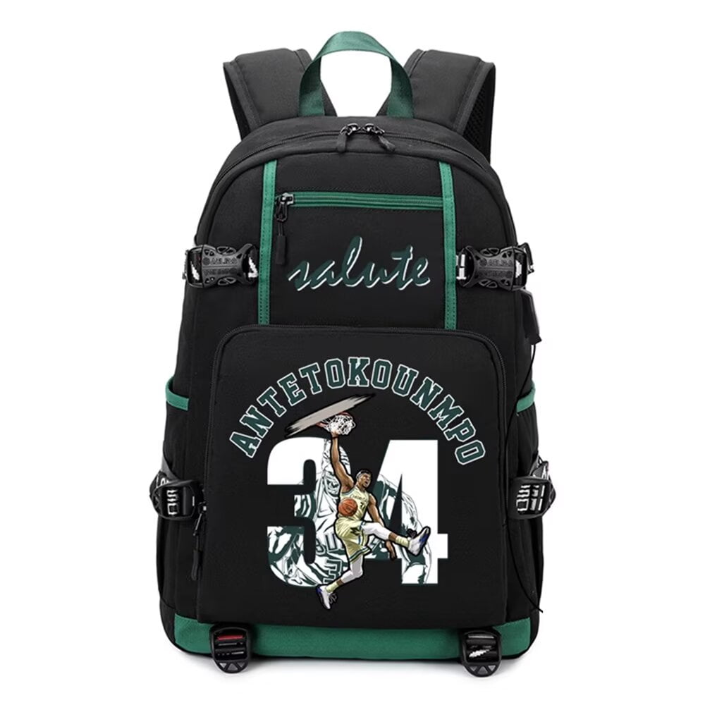 Basketback Backpack – Giannis Antetokounmpo Themed Multi-Compartment Bookbag For School, Travel, Or Fans