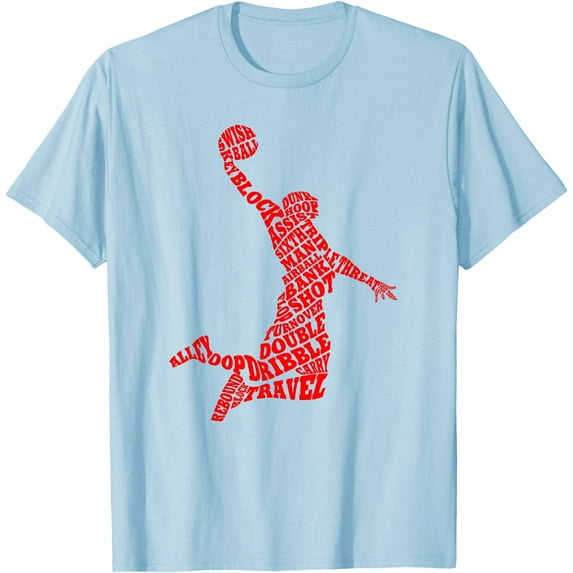 Basketball Player Typography Word Art Softstyle T-Shirt for Men Women Kids,Light Blue Color,Size YM
