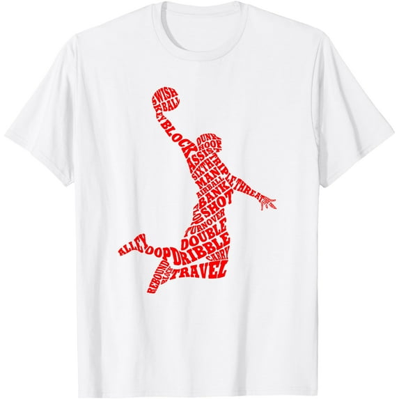Basketball Player Typography Word Art Softstyle T-Shirt for Men Women Kids,White Color,Size 3T