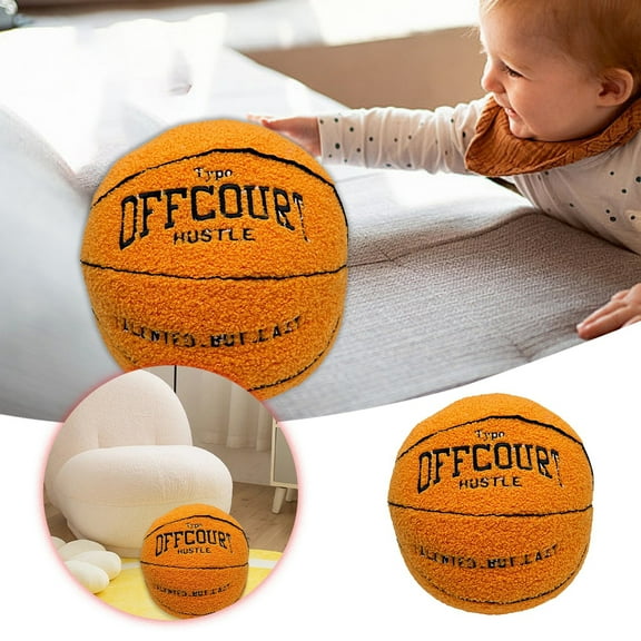 Basketball Plush Pillow Toy, Novelty Sport Stuffed Animal for Fans, Super Soft Bouncy Ball Shaped Cushion for Couch Bedroom, Fun Game Room Decor, Easter Gift, Graduation Presents for Him