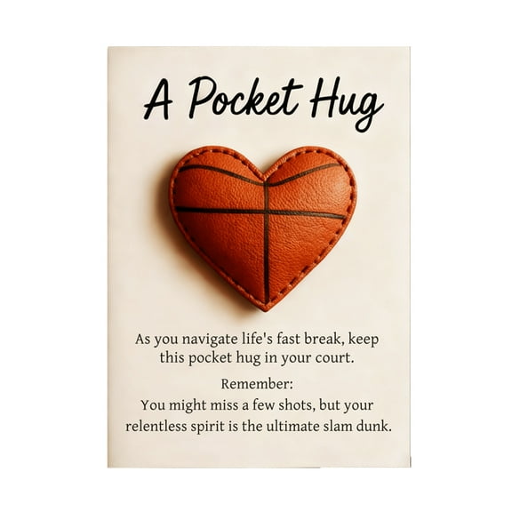 Basketball Pocket Hug with Inspirational Card,Ball Sports Themed Encouragement Gifts,Heart-Shaped Sport-Themed Pocket Hug Collection Card, Gift for Family and Friends