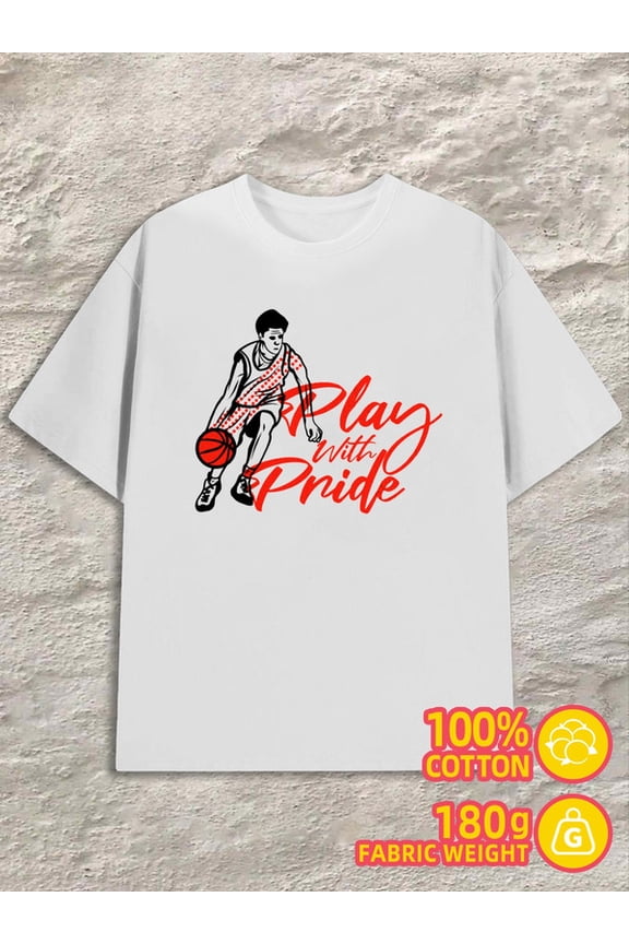 Basketball Pride mens white 180G 100% Cotton Fashionable, printed, machine washable Original Unisex Shirt Short Sleeve tshirts Retro Unisex Shirt Graphic Tee tshirts