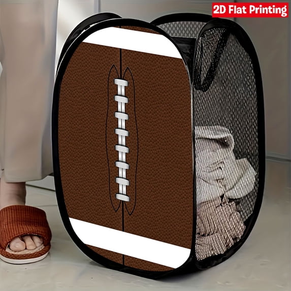 Basketball Print -Up Laundry Hamper, Mesh Foldable Dirty Clothes Basket with Handles for Bedroom and Dorm(C)
