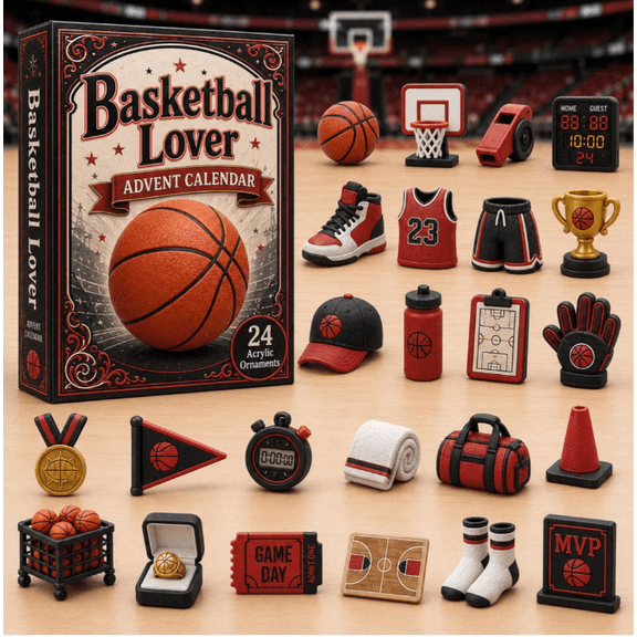 Basketball Red Theme Advent Calendar 2026 - 24-Day Festive Countdown, Acrylic Charms Blind Box - Gift For Basketball Lovers 1Packs