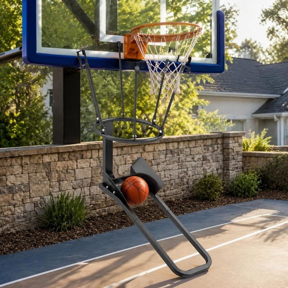 Basketball Return Attachment, with 6 reinforced hooks, rotating chute, metal frame, heavy-duty for solo training