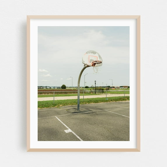 Basketball, Riis Park 01 - Queens New York Photography Street Photography Minimalist Vintage Oak Framed Wall Art Print 11 x 14 inches