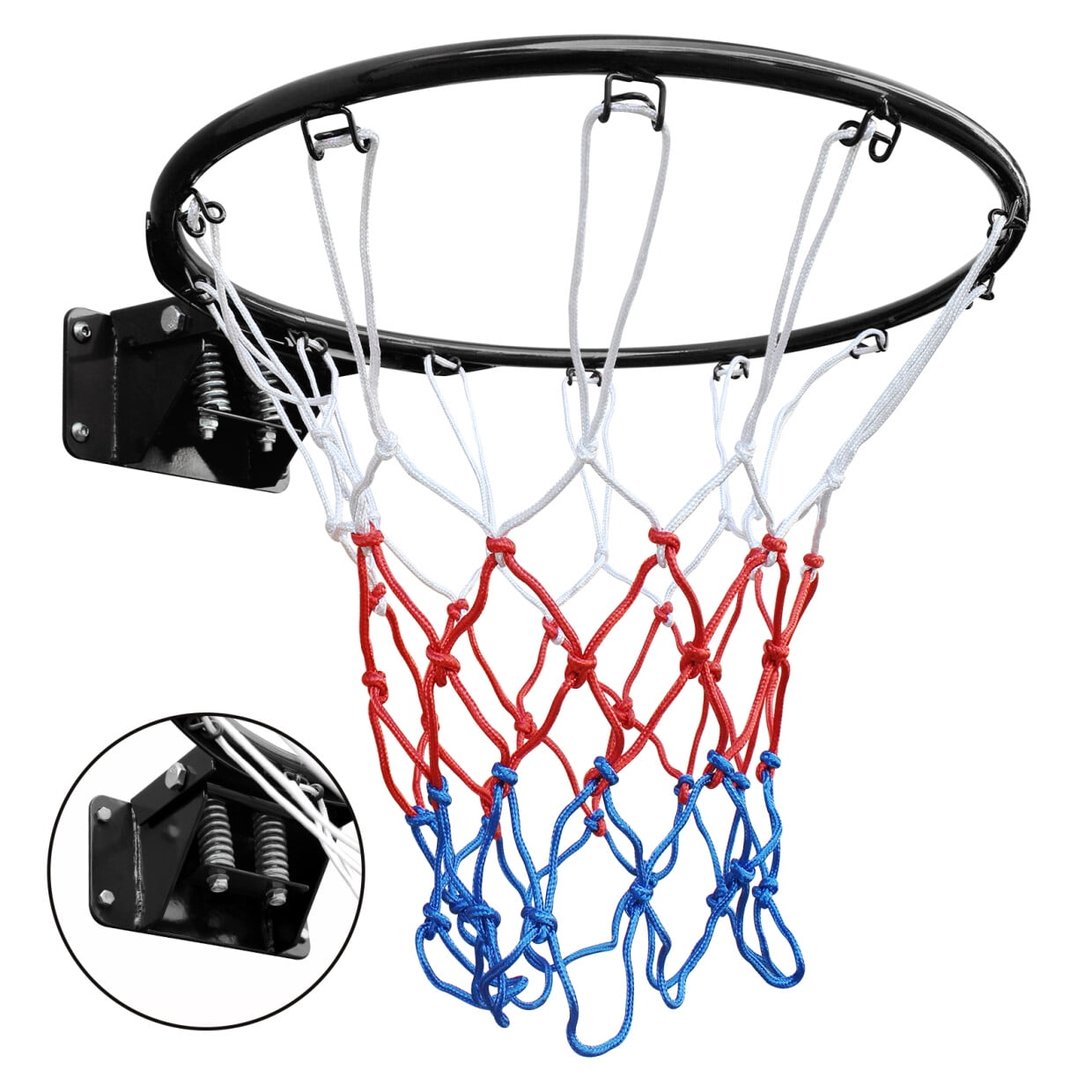 Basketball Rim, 18" Replacement Wall Mounted Outdoor Basketball Hoop with All Weather Net, Basketball Double Spring Solid Rim Basketball Net for Indoor and Outdoor Hanging, Black
