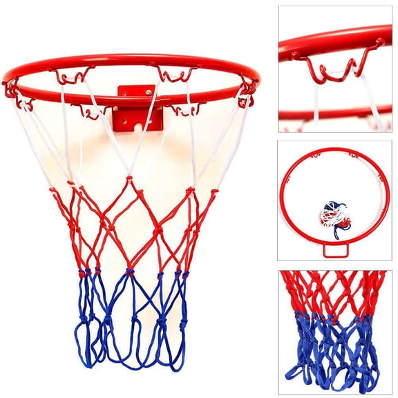Basketball Rim Hoop Set Heavy Duty Steel Powder-Coated 12.6in Diameter with Net for Indoor Outdoor Play