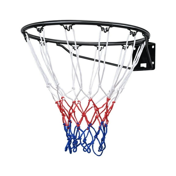 Basketball Rim, Wall Door Mounted Basketball Hoop, Heavy Duty Q235 Basketball Flex Rim Goal Replacement with Net and Double Spring, Standard 18" Indoor Outdoor Hanging Hoop for Kids Adults