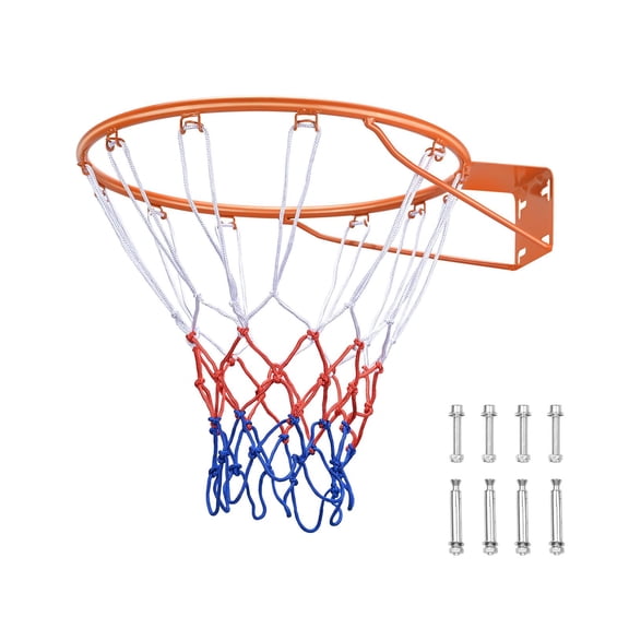 Basketball Rim, Wall Door Mounted Basketball Hoop, Heavy Duty Q235 Basketball Flex Rim Goal Replacement with Net, Standard 18" Indoor and Outdoor Hanging Basketball Hoop for Kids Adults