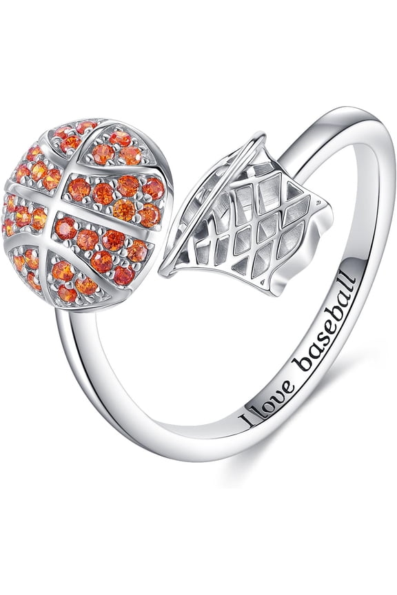 Basketball Ring S925 Sterling Silver Basketball Adjustable Rings Ball Jewelry Gifts For Women Player