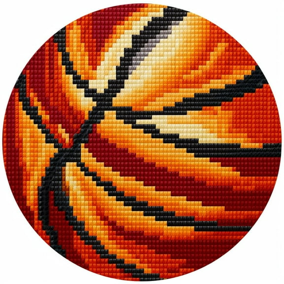 Basketball Round Shape DIY Stamped Cross Stitch Kits for Beginners Easy with Hoop 11CT Needlepoint Embroidery Counted Cross Stitch Kits Art Craft Wall Decoration 35x35cm(7)