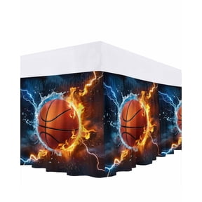 Basketball Ruffle Bed Skirt King Size Water and Fire Lightning Impact Adjustable Elastic Dust Bed Skirts Wrap Around Bedskirt Wrinkle Free Easy Fit with 16 Inch Drop