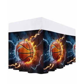 Basketball Ruffle Bed Skirt Queen Size Fire and Water Lightning Impact Adjustable Elastic Dust Bed Skirts Wrap Around Bedskirt Wrinkle Free Easy Fit with 16 Inch Drop