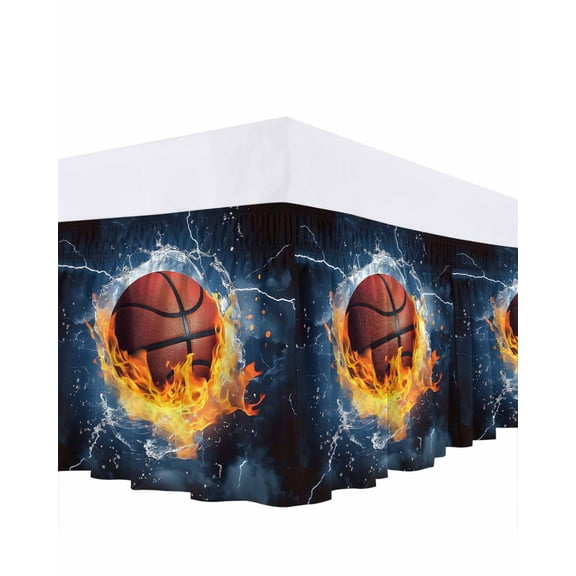 Basketball Ruffle Bed Skirt Queen Size Fire and Water Lightning Impact Adjustable Elastic Dust Bed Skirts Wrap Around Bedskirt Wrinkle Free Easy Fit with 16 Inch Drop