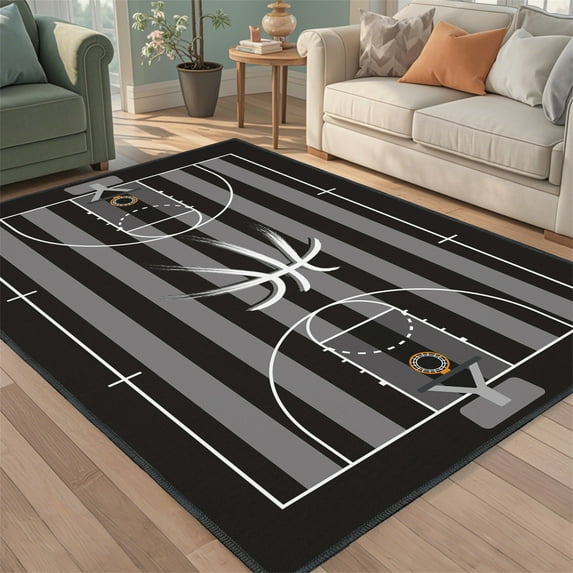 Basketball Rug Non-Slip 5x7 ft,Basketball Court Design for Bedroom Game Room Decor