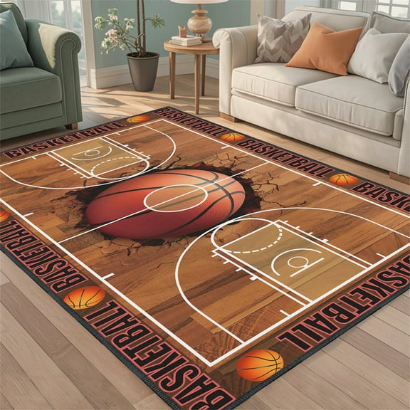 Basketball Rug for Bedroom,5'x7' Basketball Court Rugs with Non-Slip Backing, Sports Carpet for Game Room and Living Room Decor