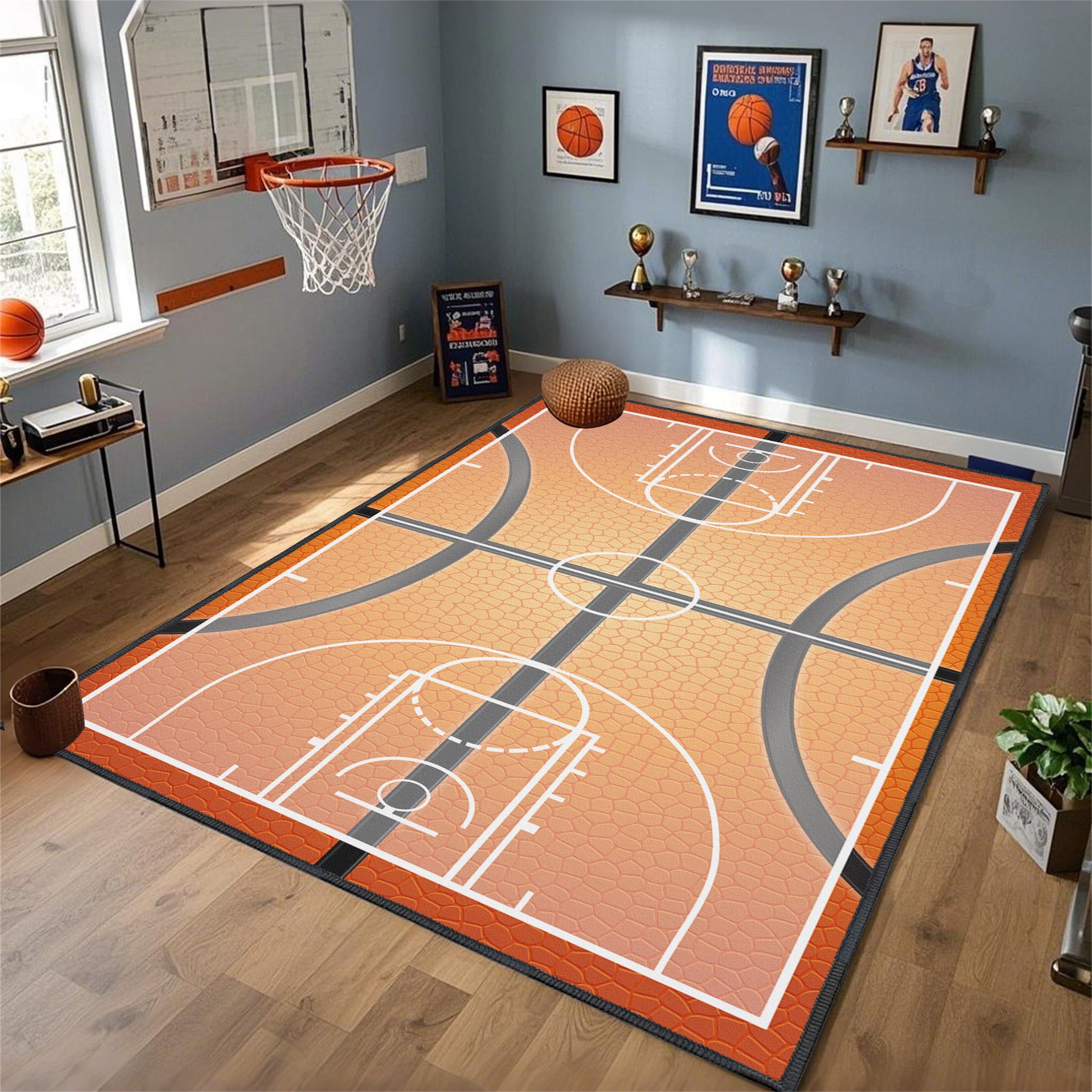 Basketball Rug for Bedroom,5'x7' Non-Slip Sports Rugs, Basketball Court Rug for Living Room or Game Room Decor