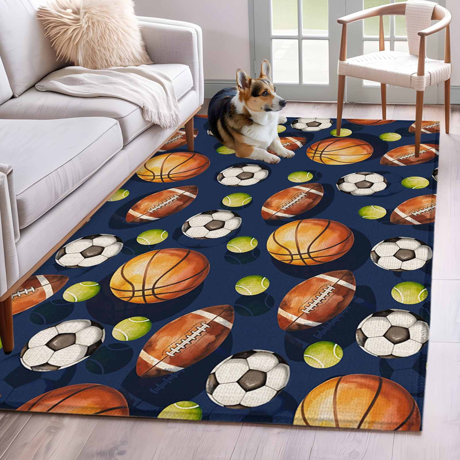 Basketball Rugby Area Rugs 4x6 ft Soccer Tennis Brown Ball Sport ...