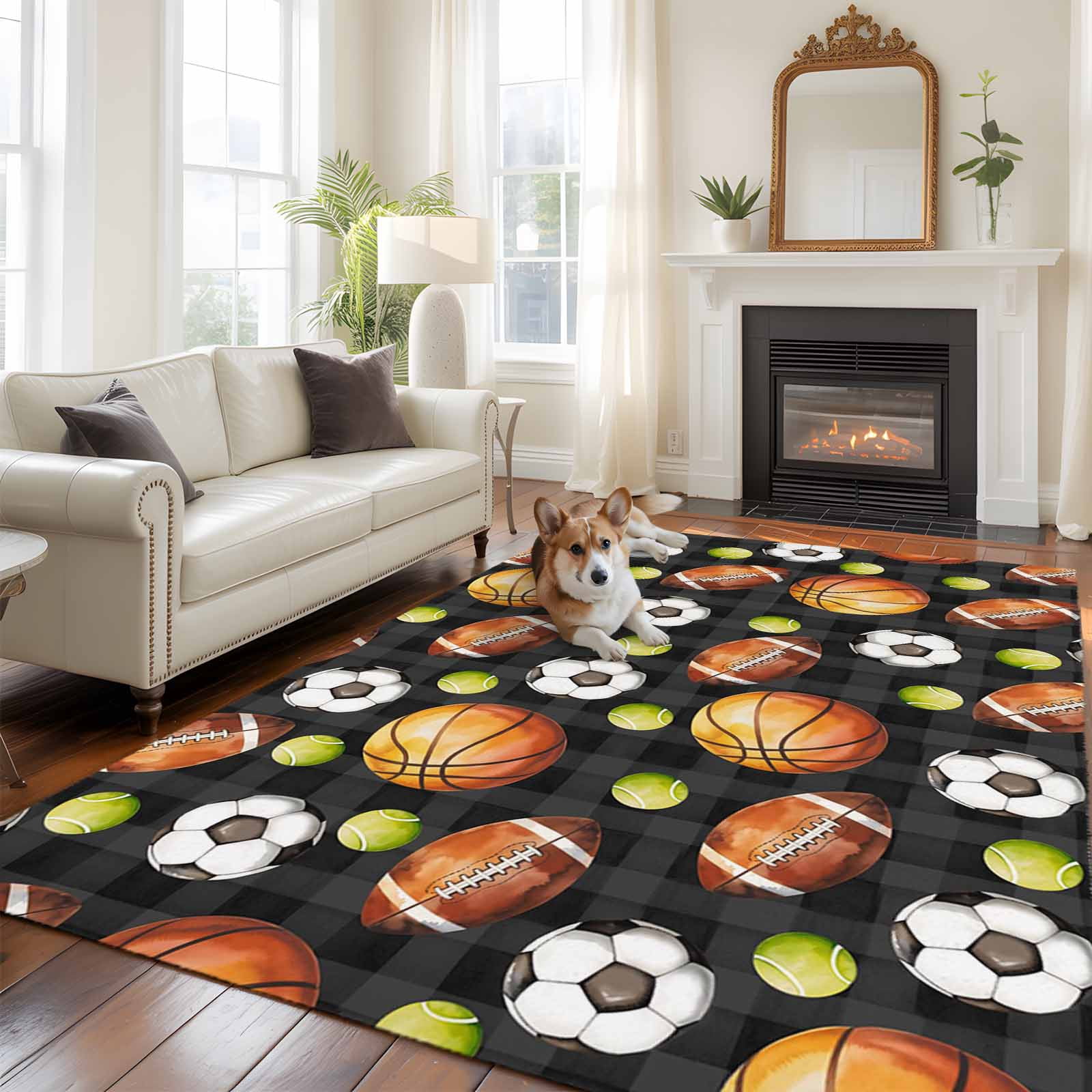 Basketball Rugby Large Area Rugs 6x9 ft Soccer Tennis Brown Ball Sport ...