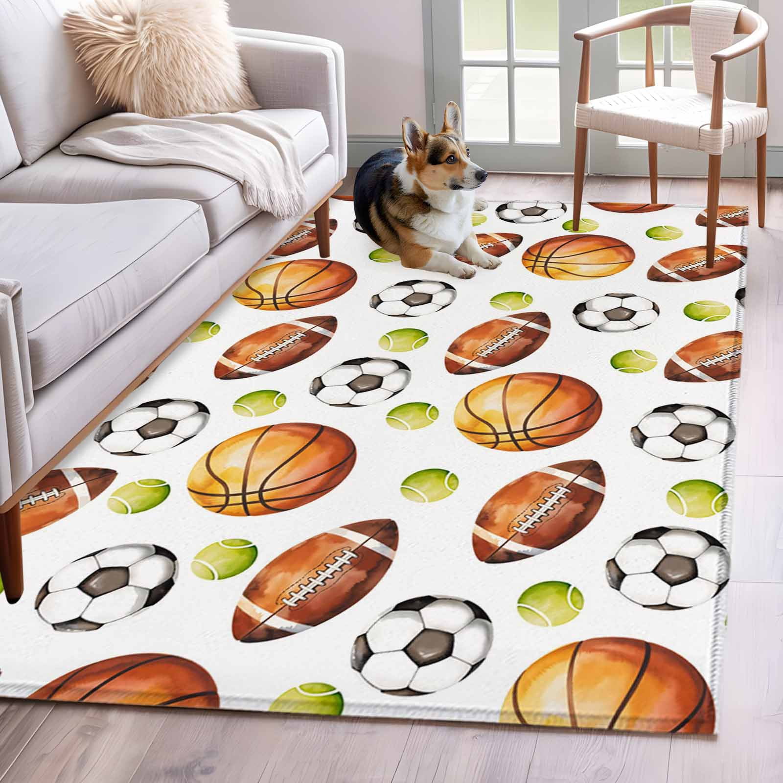 Basketball Rugby Washable Area Rugs 3'x5', Soccer Tennis Brown Ball ...