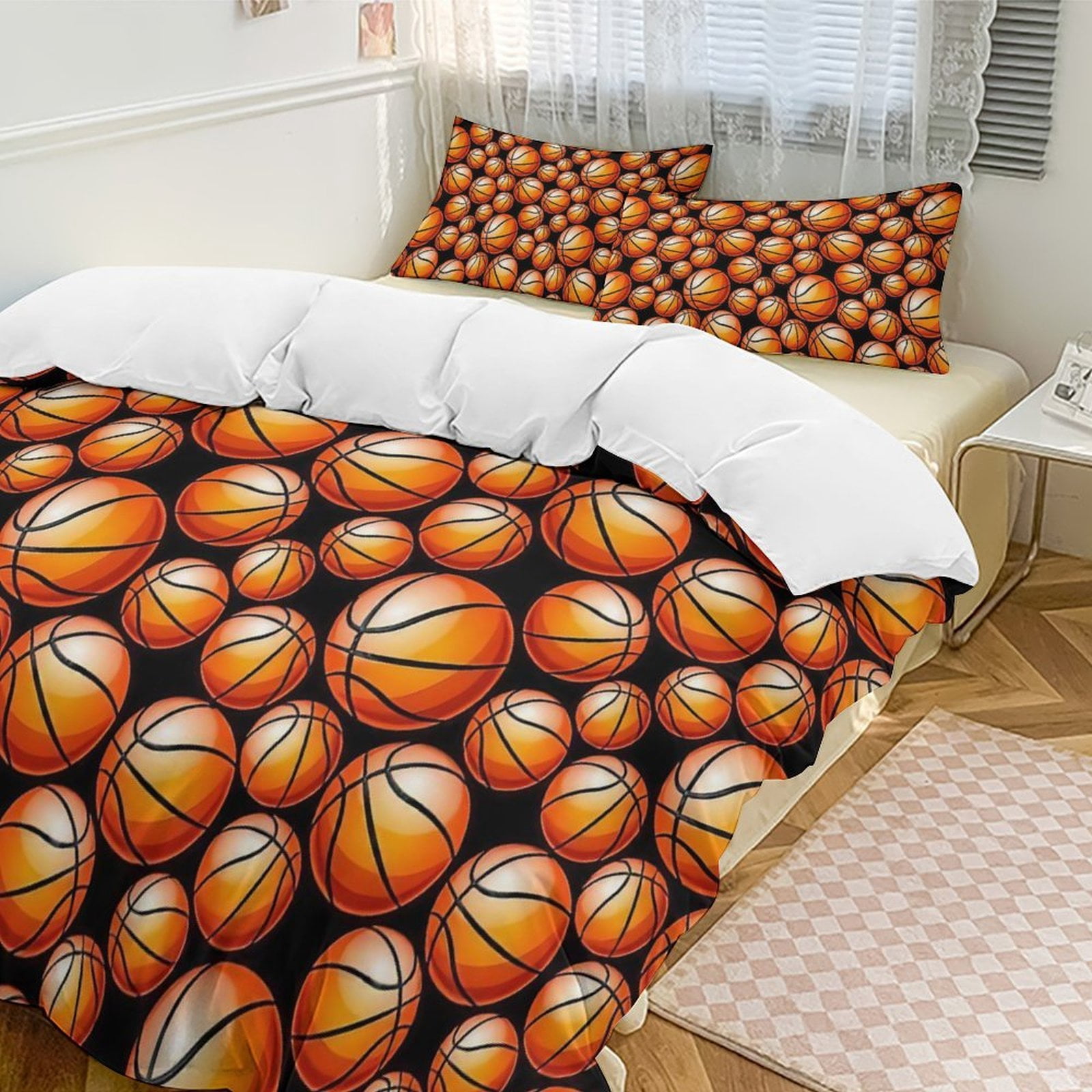 Basketball Set Duvet Cover Themed Multicolor Polyester Bedding Set Duvet Cover for Queen Size