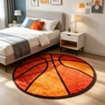 thumbnail image 1 of Basketball Shaped Round Area Rug,31.5in Soft Fluffy Sports Theme Floor Mat,Non Slip Circular Carpet for Bedroom Living Room Entryway Home Indoor Sports Style Decor, 1 of 6