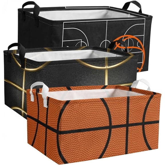Basketball Shelf Basket, Kids Boys Ball Storage Basket Bins Box with Handles, Boys Sports Decor for Room Nursery 3 Pcs Set(Basketball)