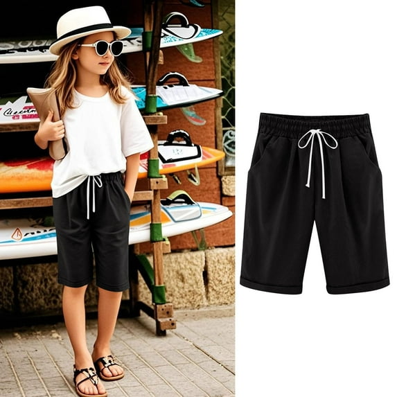 Basketball Shorts Girls Girls Casual Bermuda Shorts Kids Knee Length High Waisted Summer Shorts Comfy Drawstring Short Pants with Pockets Bermuda Shorts Kids