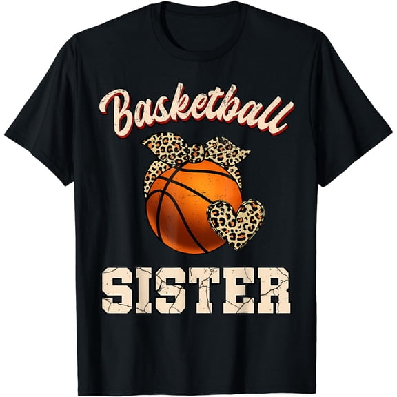 Basketball Sister Bandana Leopard Heart Fans Mother'S Day T-Shirt