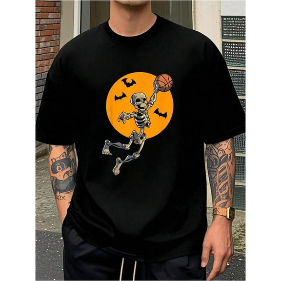 Basketball Skeleton Halloween Men Boys Basketball Halloween-Shirt         Men's-Shirt Graphic Tees  Crop Tops  Outfits   Tops-Shirt