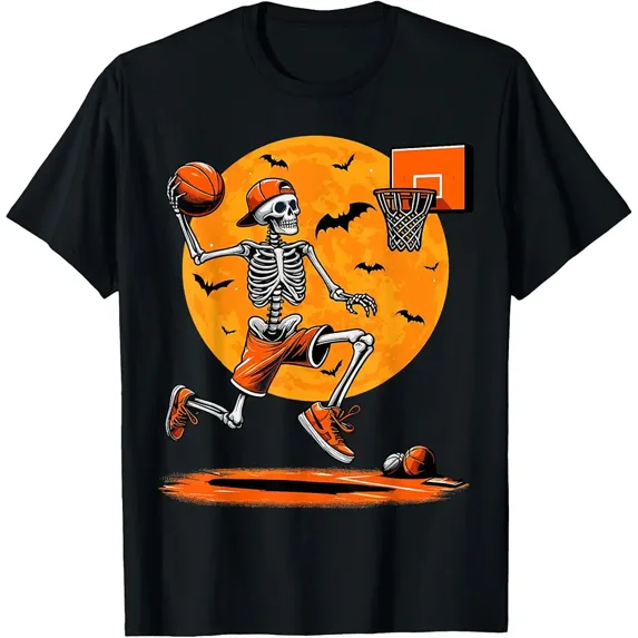 Basketball Skeleton Spooky Boys Halloween Basketball Player T-Shirt