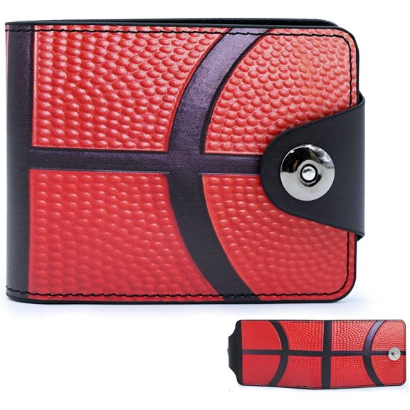 Basketball Small Wallet Leather Slim Bifold Credit Wallets RFID Blocking Card Holder Zipper  Pocket  Purse with ID Window