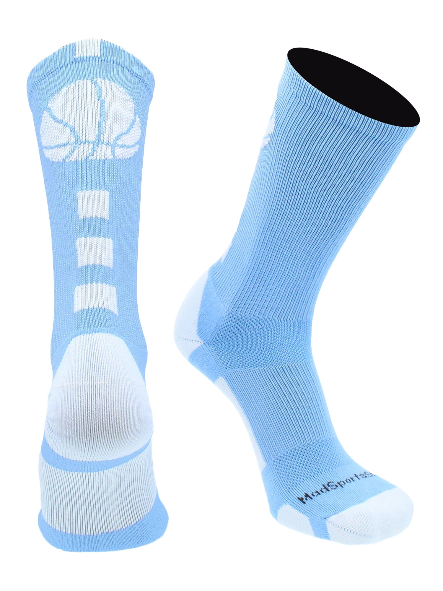 Basketball Socks with Basketball Logo Crew Socks Columbia Blue White X Large