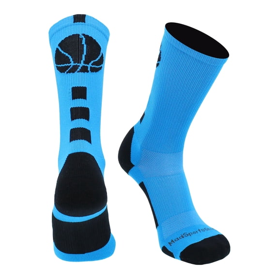 MadSportsStuff Basketball Socks for Boys Girls - Youth & Adult Athletic Crew Socks - Cushioned Moisture Wicking - Small, Electric Blue/Black