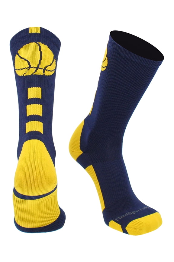 Basketball Socks for Boys Girls - Youth & Adult Athletic Crew Socks - Cushioned Moisture Wicking - Medium, Navy/Gold