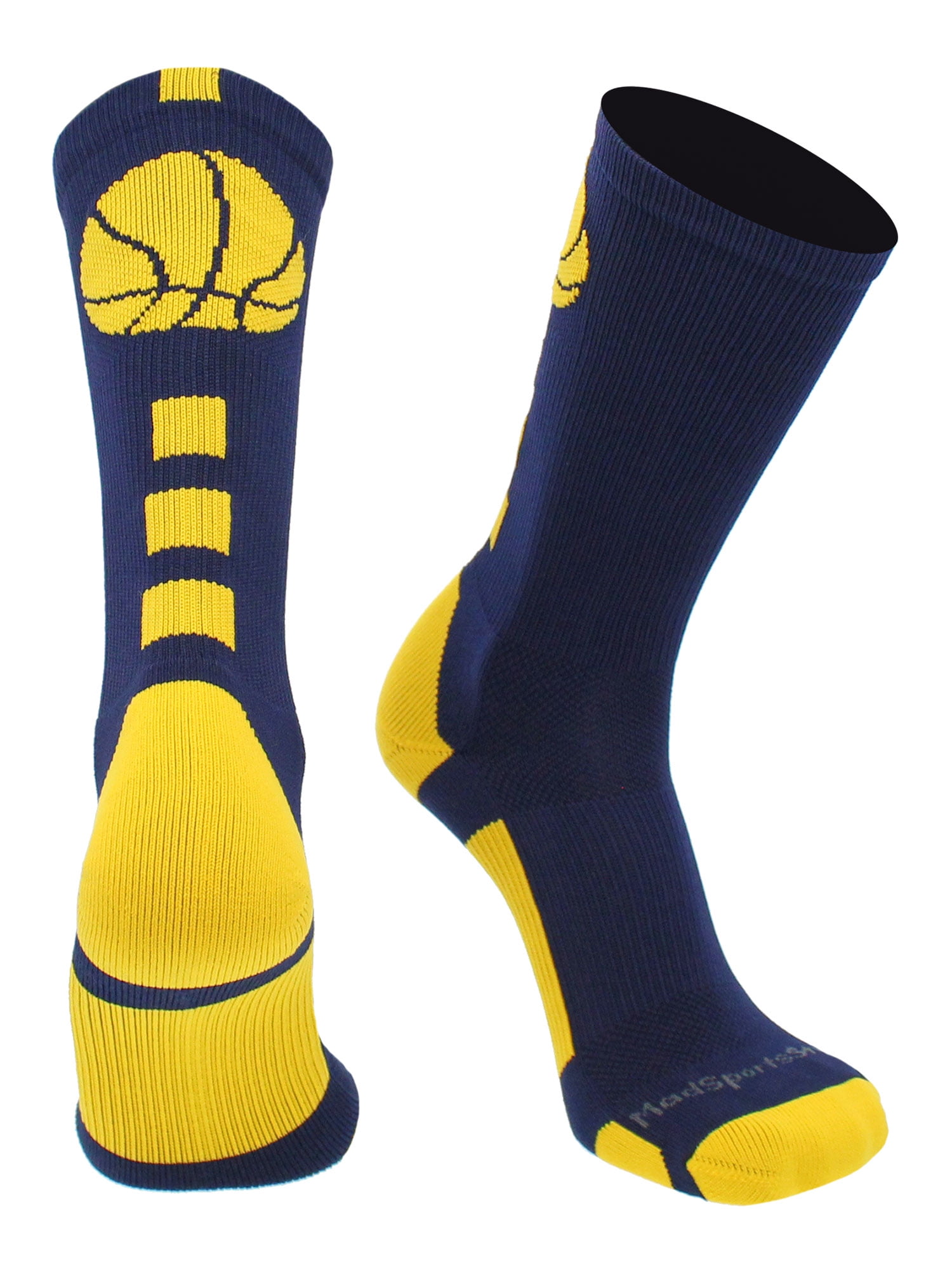 Basketball Socks with Basketball Logo Crew Socks Navy Gold Small