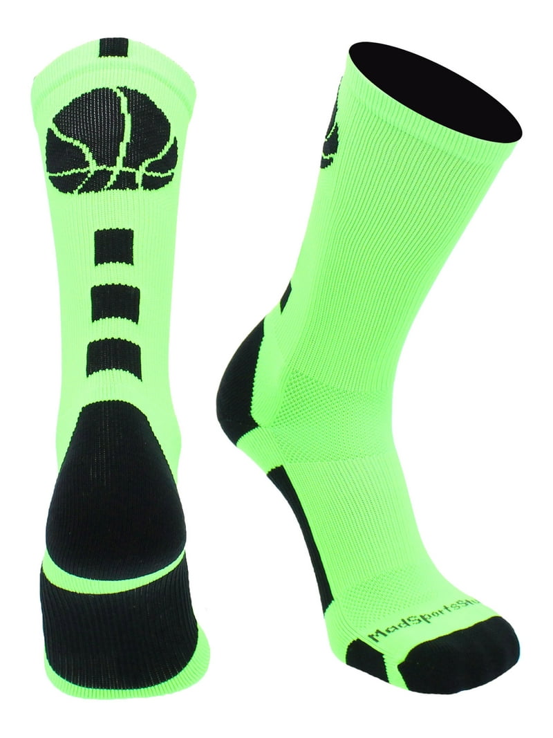 Basketball Socks with Basketball Logo Crew Socks (Neon Green/Black