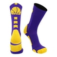 thumbnail image 1 of MadSportsStuff Basketball Socks for Boys Girls - Youth & Adult Athletic Crew Socks - Cushioned Moisture Wicking - Small, Purple/Gold, 1 of 2