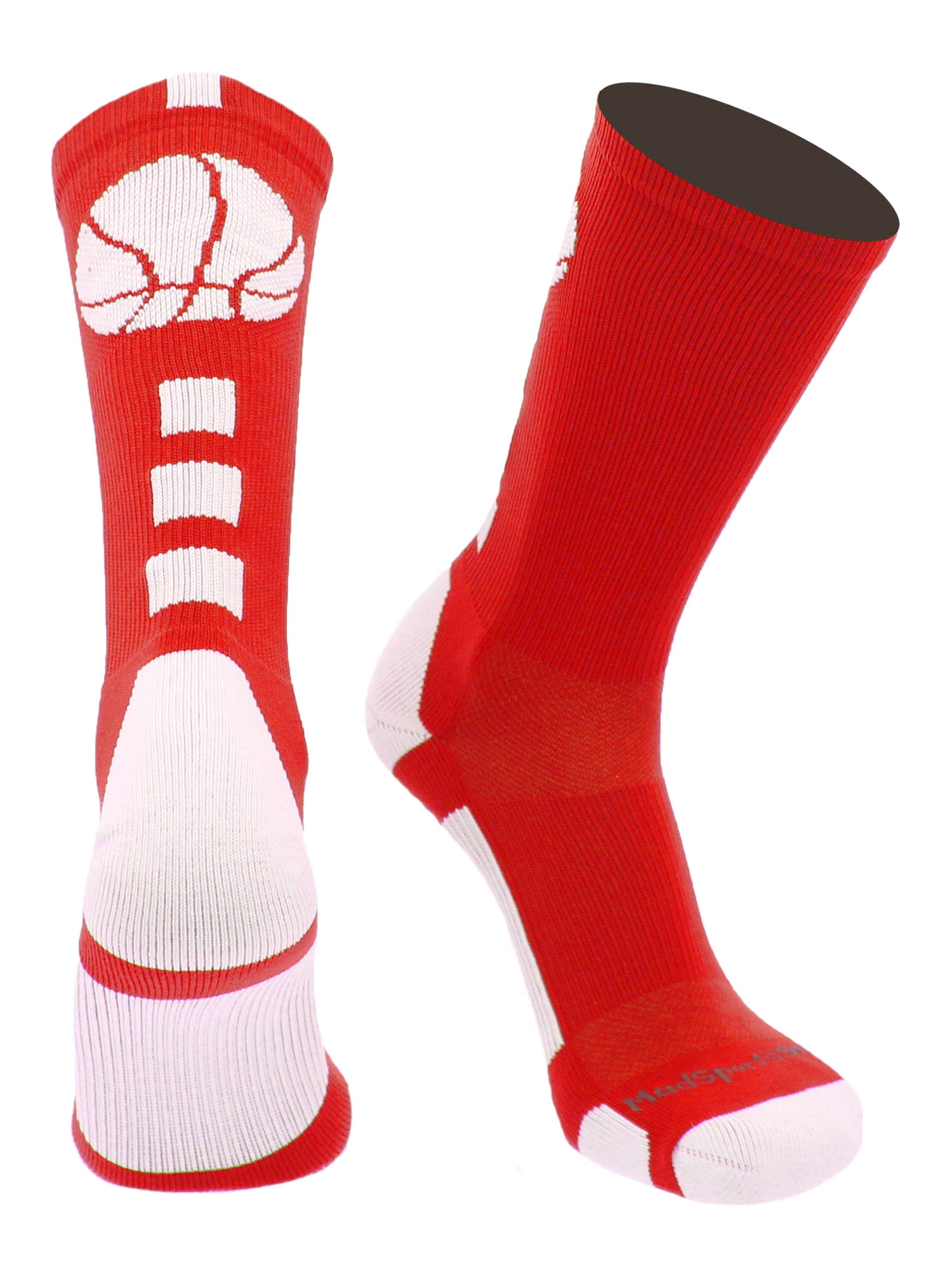 Basketball Socks with Basketball Logo Crew Socks Scarlet White Medium