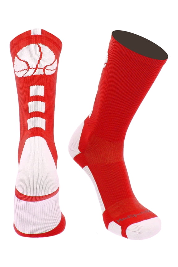 Basketball Socks for Boys Girls - Youth & Adult Athletic Crew Socks - Cushioned Moisture Wicking - Small, Scarlet/White