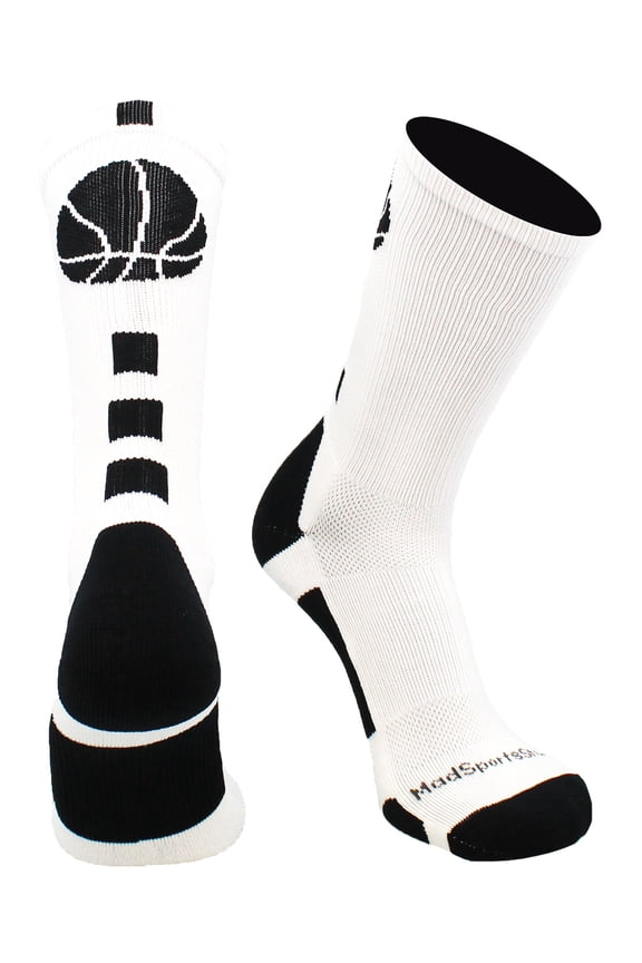 Basketball Socks for Boys Girls - Youth & Adult Athletic Crew Socks - Cushioned Moisture Wicking Performance - X-Large, White/Black