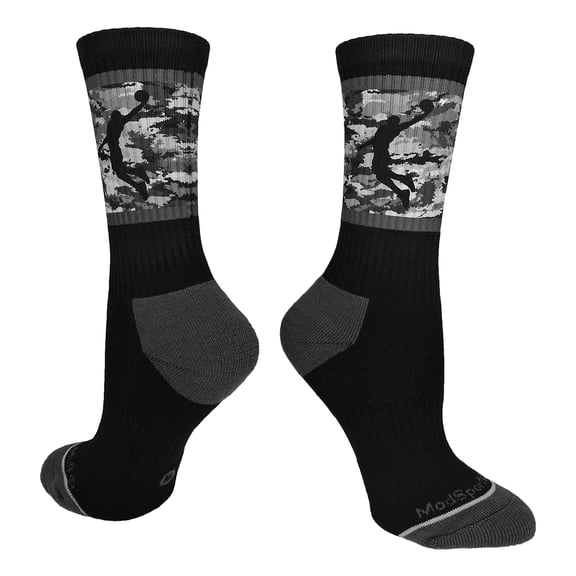 Basketball Socks with Player on Camo Athletic Crew Socks (Black/Graphite Camo, Small)