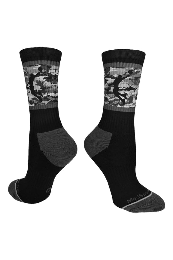 Basketball Socks with Player on Camo Athletic Crew Socks (Black/Graphite Camo, Small)