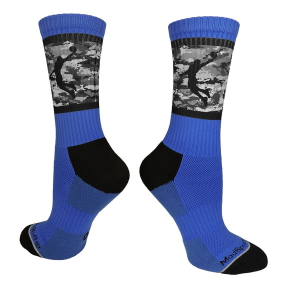 Basketball Socks with Player on Camo Athletic Crew Socks (Royal/Black Camo, Large)
