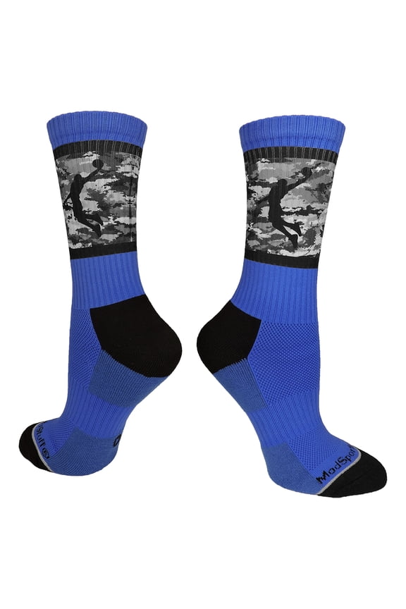 Basketball Socks with Player on Camo Athletic Crew Socks (Royal/Black Camo, Large)