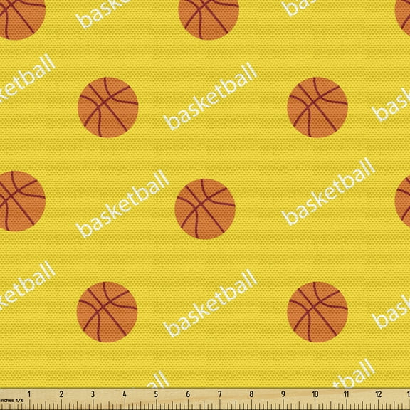 Ambesonne Basketball Fabric by the Yard Upholstery, Athletics Fun Match, 10 Yards, Yellow Orange White