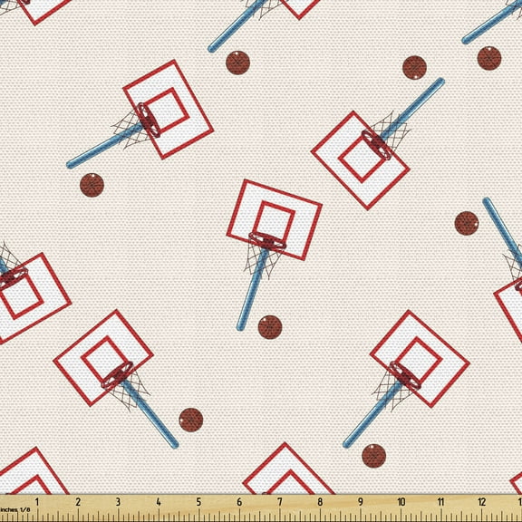 Ambesonne Sports Fabric by the Yard Upholstery, Basketball Court, 10 Yards, Blue Vermilion and Brown