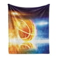 thumbnail image 1 of Basketball Soft Flannel Fleece Blanket, Abstract Sports Background Burning Basketball with Digital Reflection Art Print, Cozy Plush for Indoor and Outdoor Use, 50" x 60", Blue Yellow, by Ambesonne, 1 of 6