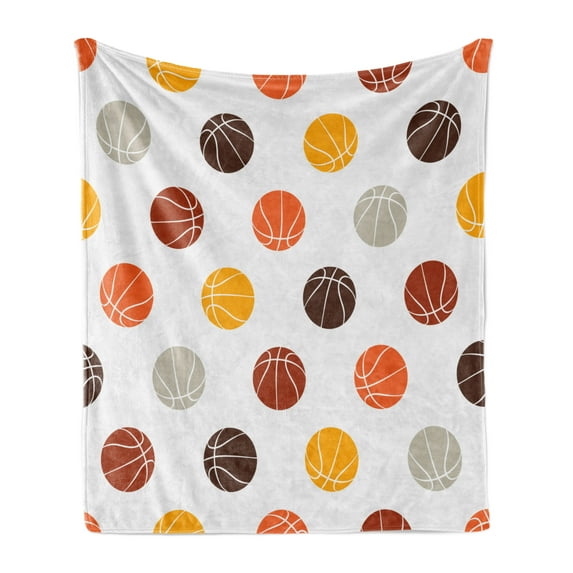 Basketball Soft Flannel Fleece Blanket, Ball Pattern in Earthen Tones Competition Sports Professional League Game Player, Cozy Plush for Indoor and Outdoor Use, 50" x 70", Multicolor, by Ambesonne